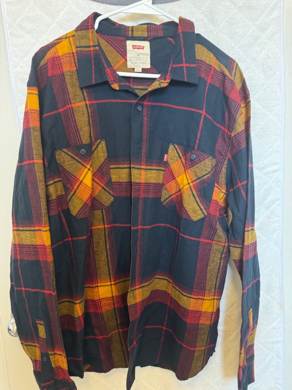 Levi's Black Plaid Button-Down Shirt with Yellow and Red Checks